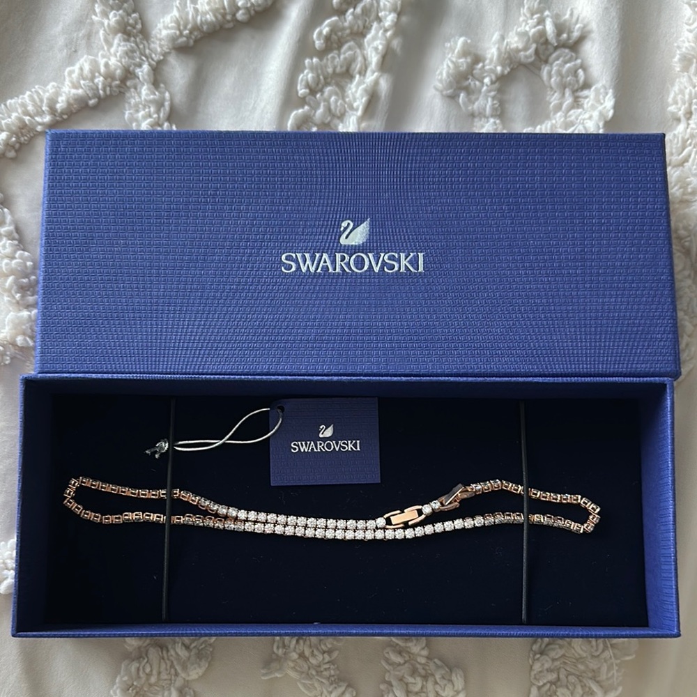 Swarovski rose gold tennis necklace